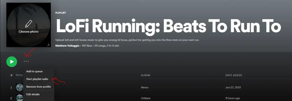 how to find artist radio on web spotify